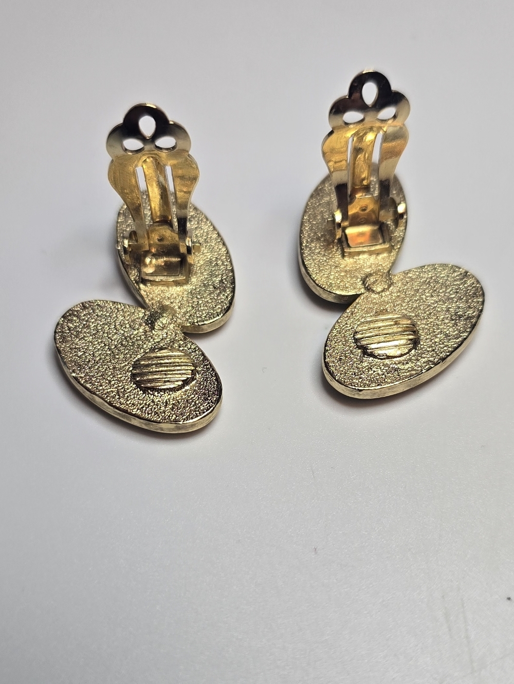 Gold and Black Oval Drop Earrings - Classic Women's Jewelry - Picture 3 of 4